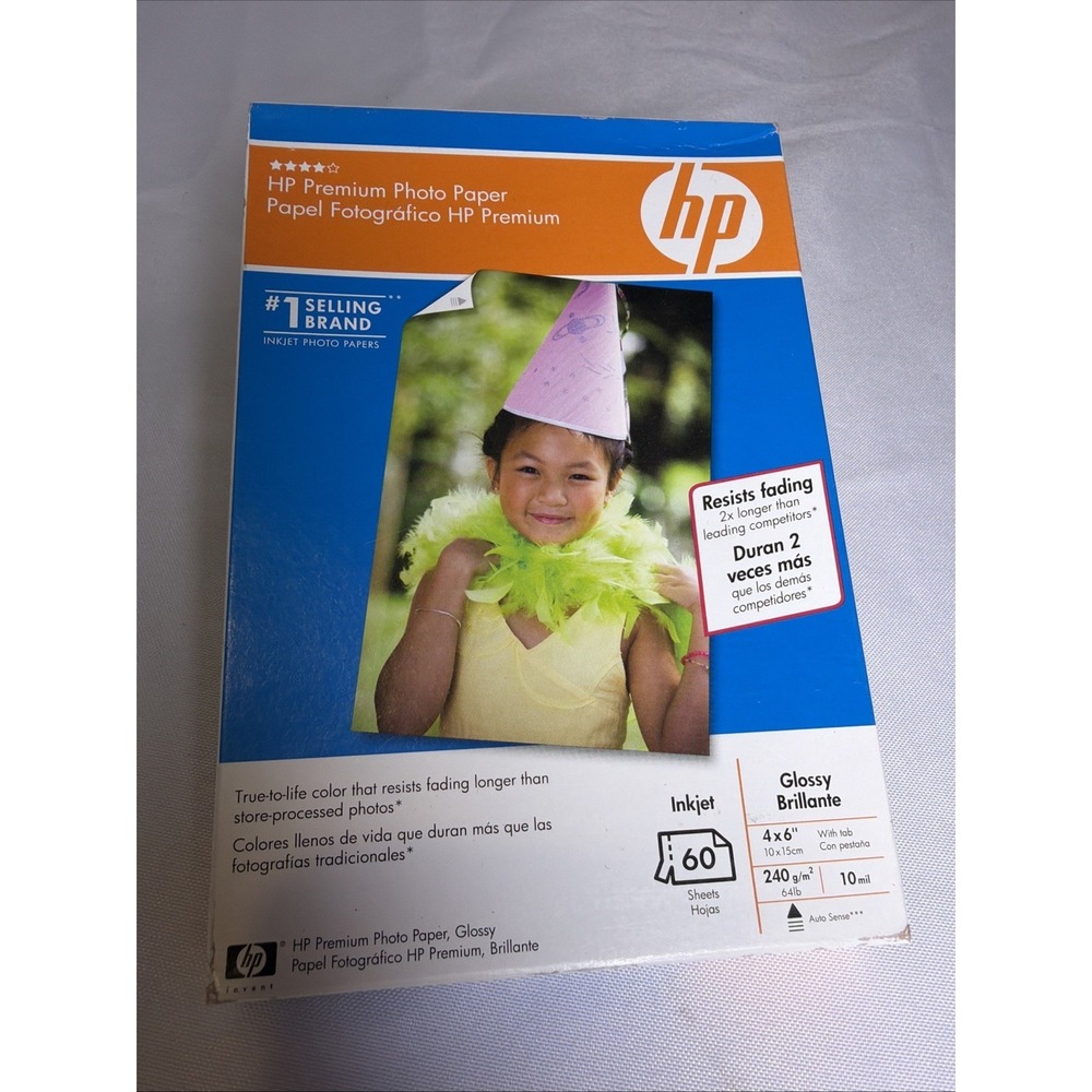 HP Premium Photo Paper Glossy 4x6 Inkjet Printer 60 Sheets 10mil NEW SEALED